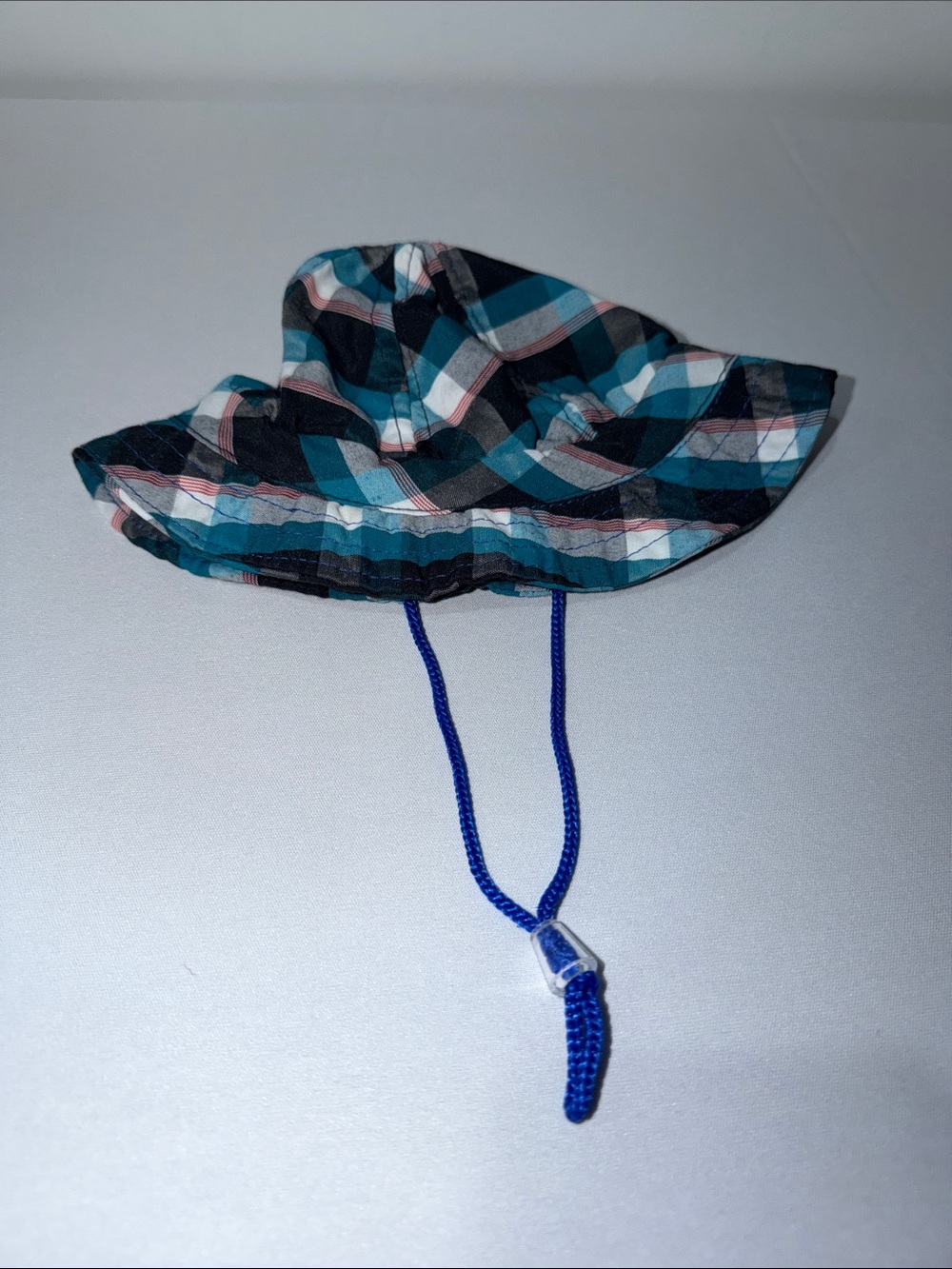 Kids Plaid Sun Hat with Chin Cord - Blue